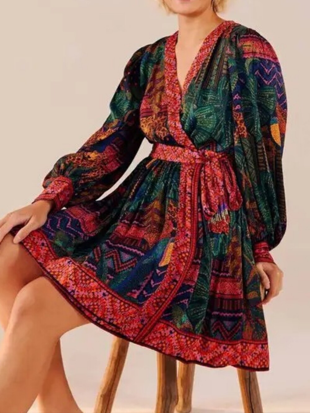 NWT FARM RIO | $240 Forest Tapestry Wrap Mini Dress - Picture 2 of 8